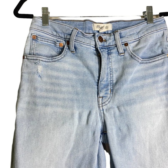 Madewell Light Wash Distressed knee Mid Rise Classic Straight sz 28 - Picture 10 of 12